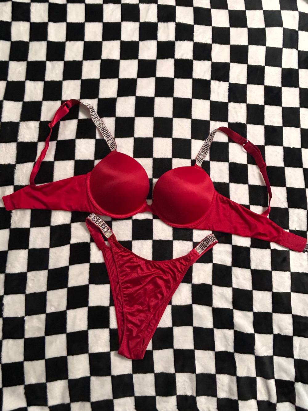 Victoria's Secret Red Satin Push-Up Bra & Thong Set